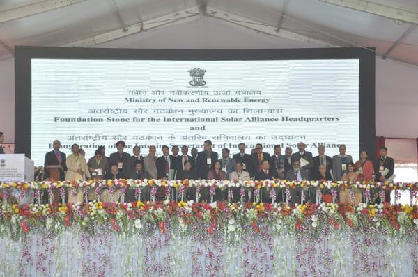 Foundation Stone for the International Solar Alliance Headquarters and Inauguration of the Interim Secretariat of International Solar Alliance on 25th January, 2016 at Gurgoan, Haryana